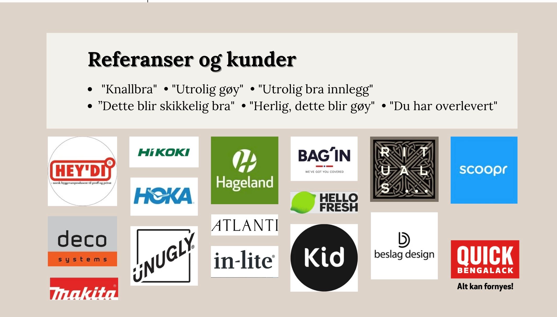 Tidligere kunder som jeg har laget reklamevideo for. 